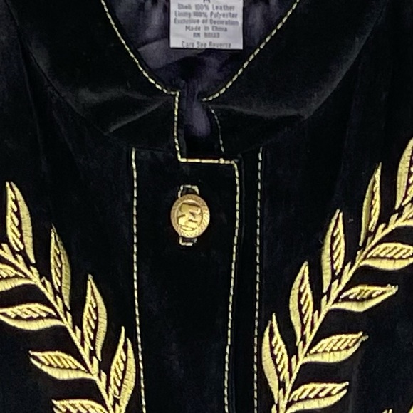 Bob Mackie Gold Embroidered Black Leather Suede Jacket - Picture 6 of 9